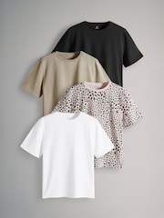 The Set Black/Khaki Green/Cream/Animal 4 Pack Relaxed Short Sleeve 100% Cotton T-Shirts - Image 2 of 13