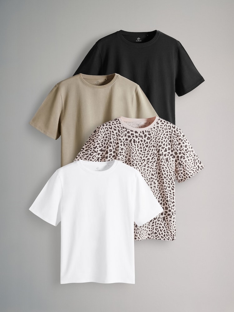 The Set Black/Khaki Green/Cream/Animal 4 Pack Relaxed Short Sleeve 100% Cotton T-Shirts - Image 2 of 13