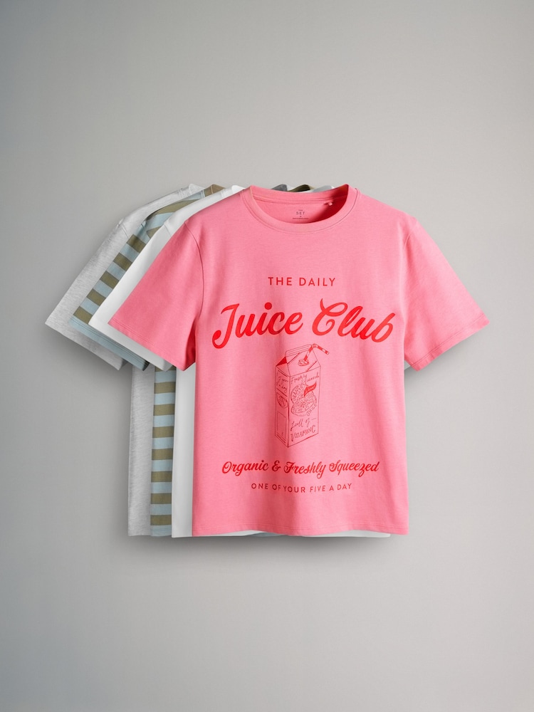 The Set White/Stripe/Pink/Grey Marl Relaxed 100% Cotton T-Shirts 5 Pack - Image 1 of 7