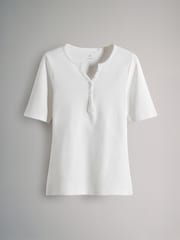 The Set Khaki Green/Cream/Washed Blue 3 Pack Ribbed Henley Short Sleeved T-Shirts - Image 4 of 6