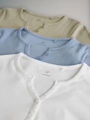 The Set Khaki Green/Cream/Washed Blue 3 Pack Ribbed Henley Short Sleeved T-Shirts - Image 5 of 6