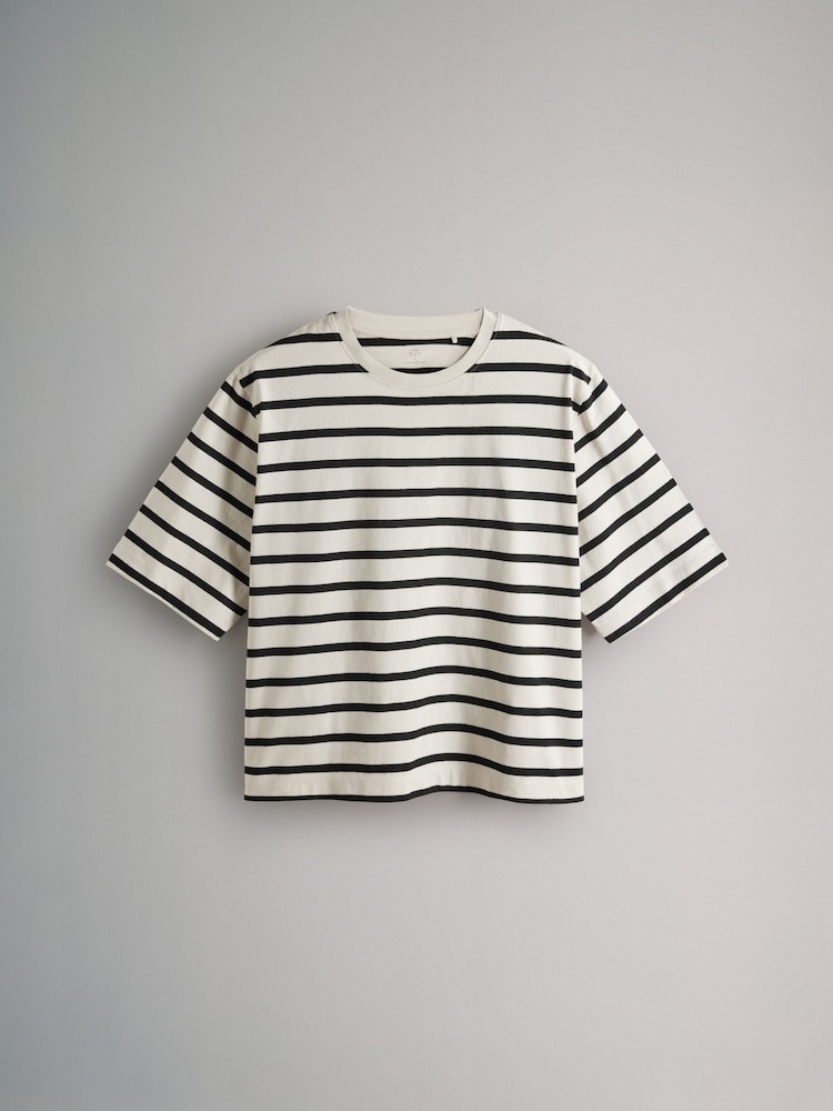The Set Black/White Stripe/Black/Red/Stone 4 Pack Heavyweight Short Sleeve 100% Cotton T-Shirts - Image 2 of 7