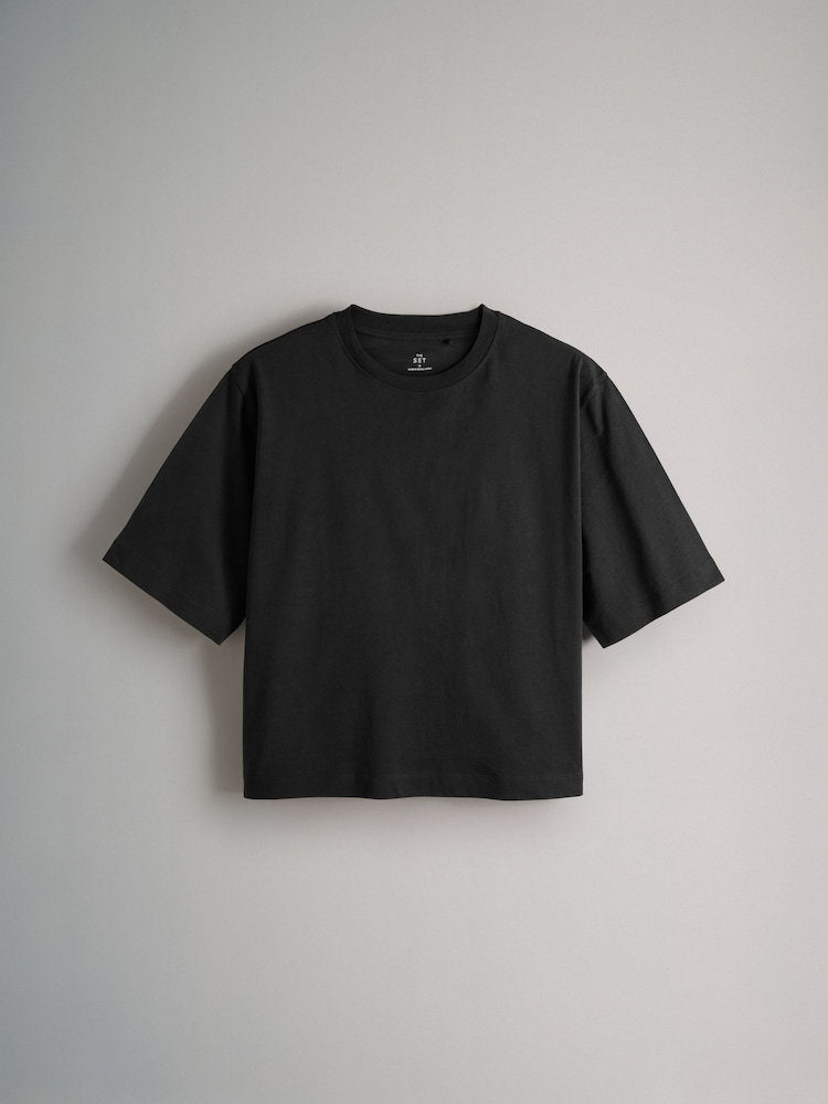 The Set Black/White Stripe/Black/Red/Stone 4 Pack Heavyweight Short Sleeve 100% Cotton T-Shirts - Image 3 of 7