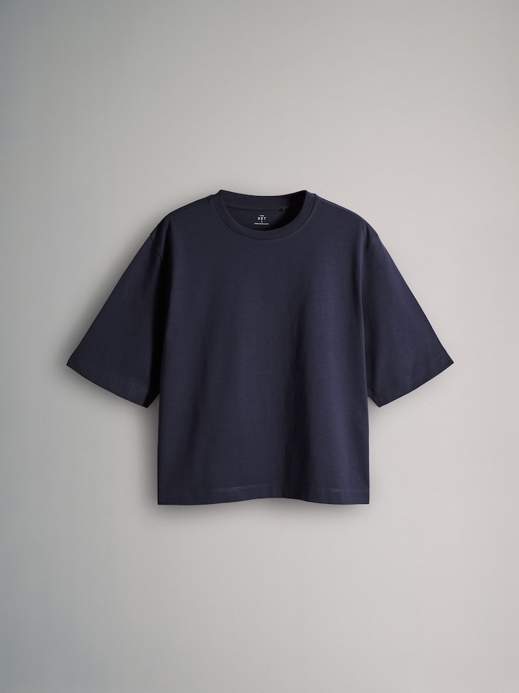 The Set Navy Blue/White/Blue/Red Stripe 4 Pack Heavy Weight Relaxed T-Shirts - Image 10 of 14