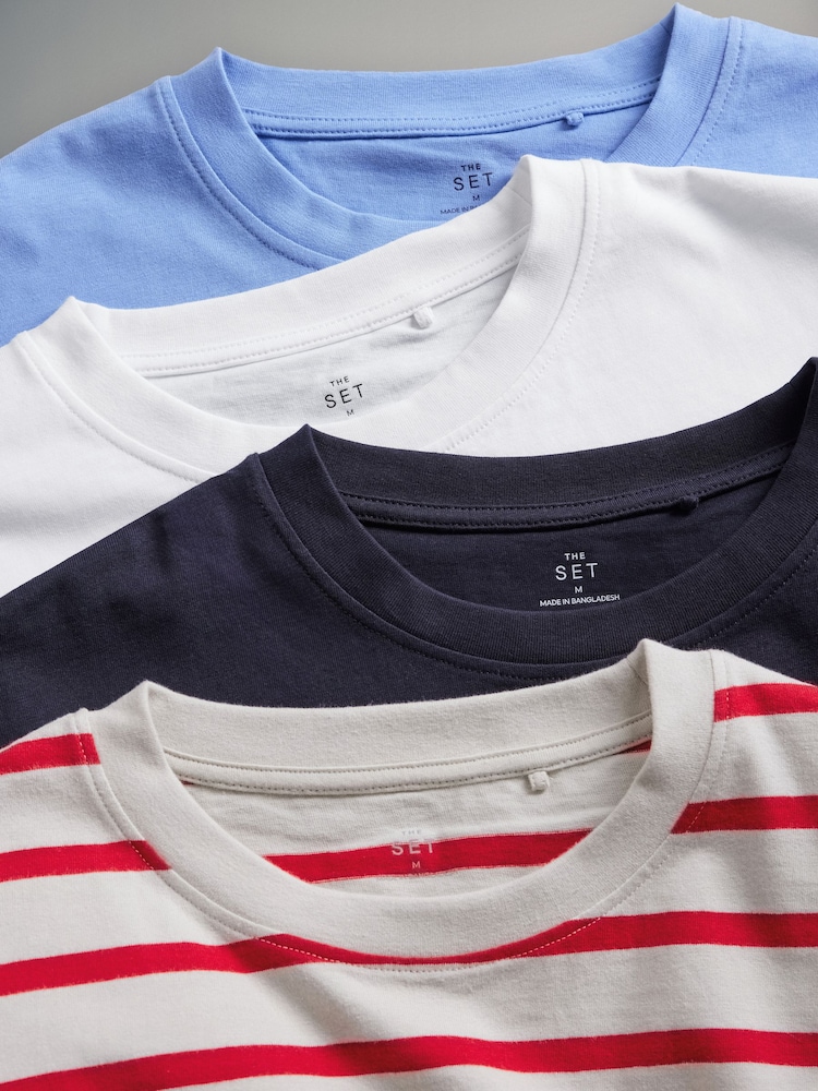 The Set Navy Blue/White/Blue/Red Stripe 4 Pack Heavy Weight Relaxed T-Shirts - Image 13 of 14