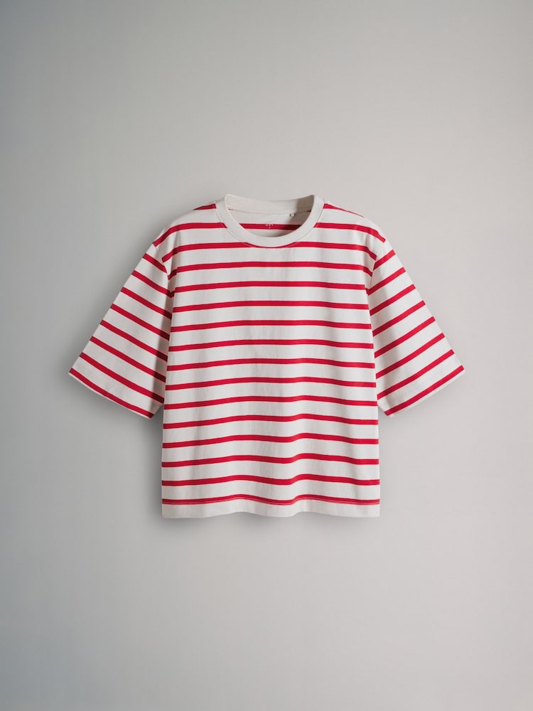 The Set Navy Blue/White/Blue/Red Stripe 4 Pack Heavy Weight Relaxed T-Shirts - Image 9 of 14