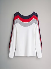 The Set Navy White Stripe/Red/Cream/Navy 4 Pack Scoop Back Long Sleeved T-Shirts - Image 2 of 12