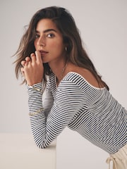 The Set Navy White Stripe/Red/Cream/Navy 4 Pack Scoop Back Long Sleeved T-Shirts - Image 6 of 12