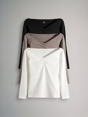 The Set 3er-Pack Schulterfreie Langarm-Tops mit herzförmigem Ausschnitt - Bild 2 von 12