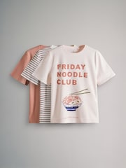 The Set Cream/Rust/Rust Pink Stripe 3 Pack Relaxed Short Sleeved Graphic 100% Cotton T-Shirts - Image 1 of 6