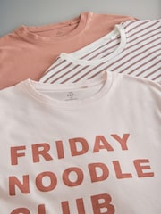 The Set Cream/Rust/Rust Pink Stripe 3 Pack Relaxed Short Sleeved Graphic 100% Cotton T-Shirts - Image 5 of 6