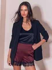 Lipsy Burgundy Red Lace Hem Satin Shorts - Image 4 of 5