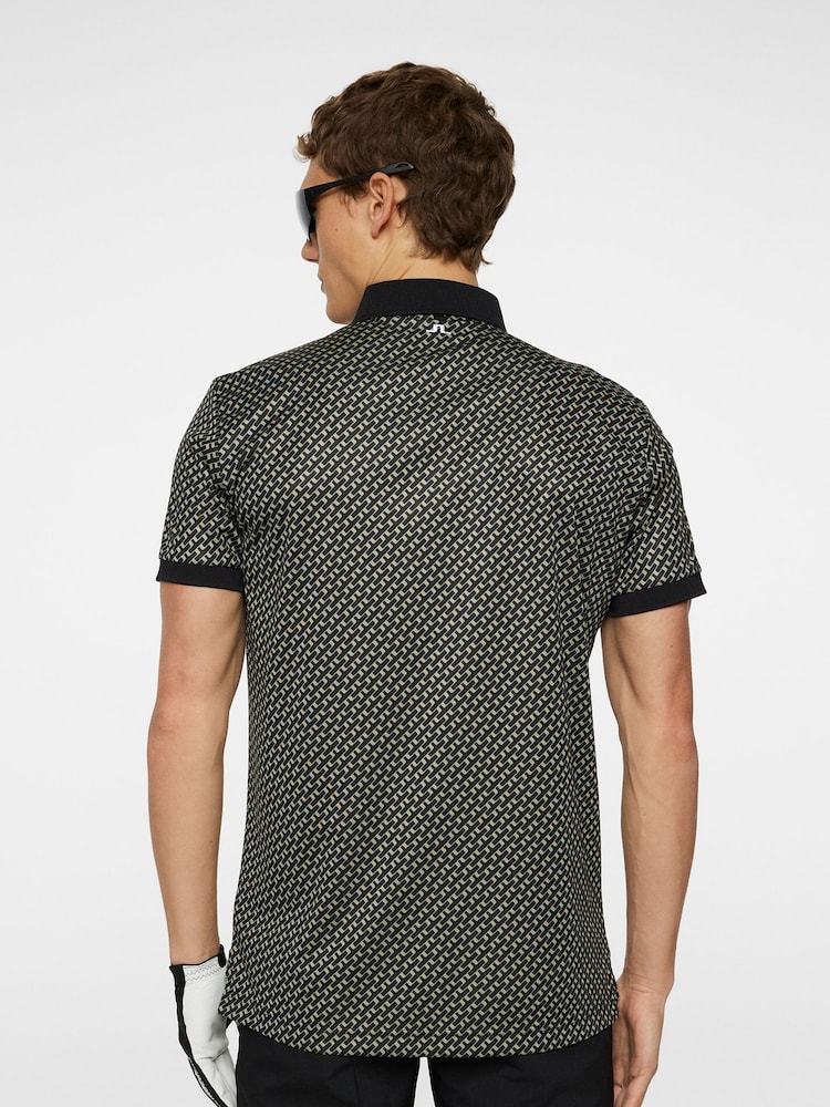 J.Lindeberg Olive Green Golf Tour Tech Print Polo Shirt - Image 2 of 5