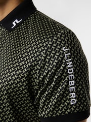 J.Lindeberg Olive Green Golf Tour Tech Print Polo Shirt - Image 4 of 5