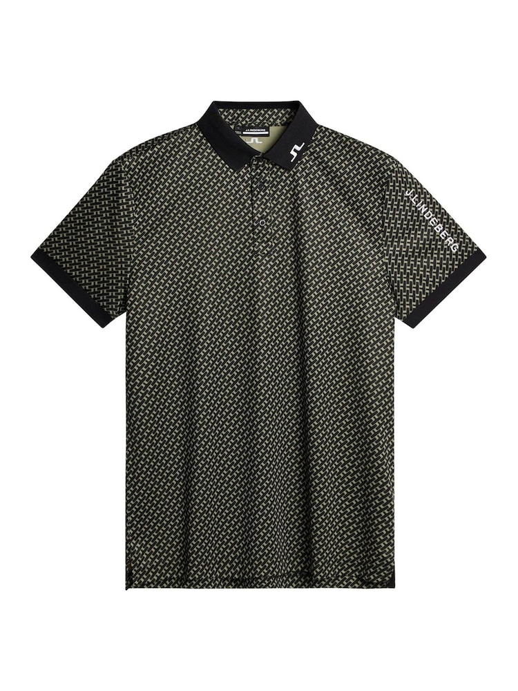 J.Lindeberg Olive Green Golf Tour Tech Print Polo Shirt - Image 5 of 5