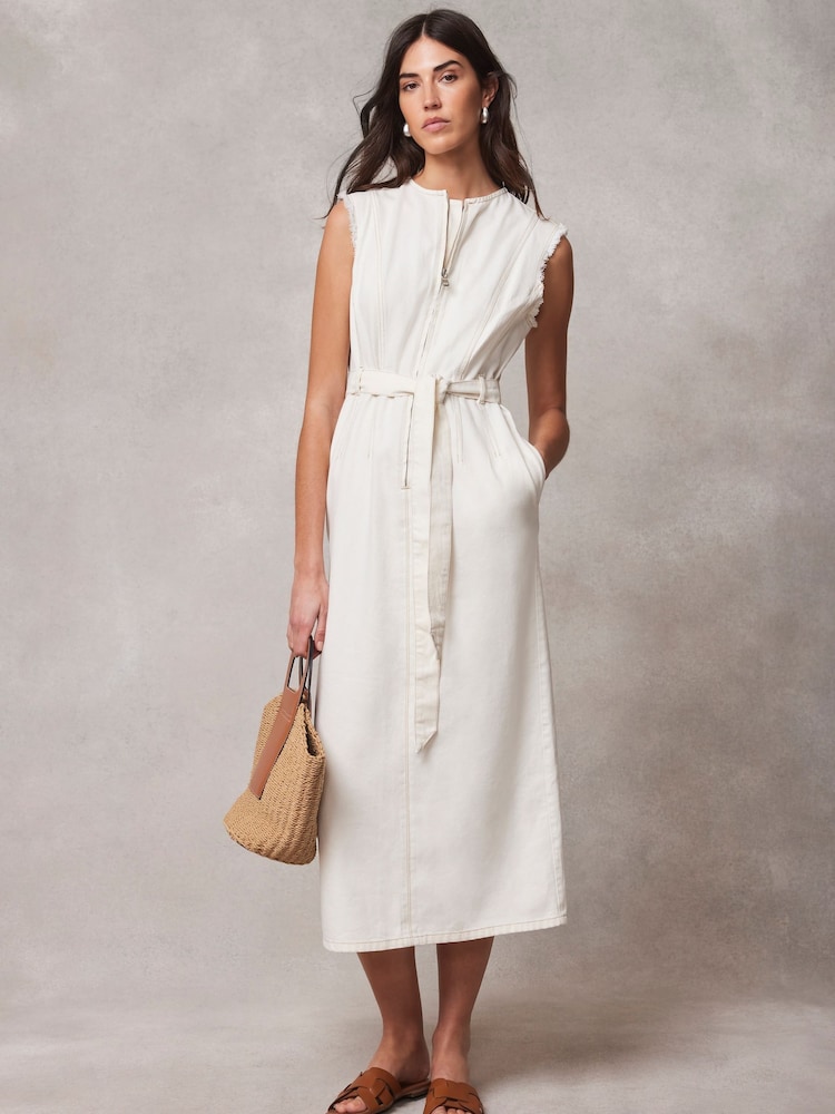 Mint Velvet Cream Denim Midi Dress - Image 1 of 4