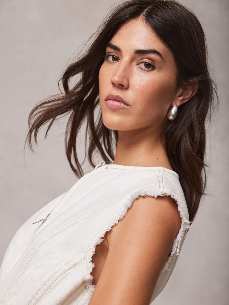 Mint Velvet Cream Denim Midi Dress - Image 2 of 4