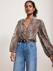Mint Velvet Grey Animal Print Blouse - Image 5 of 9