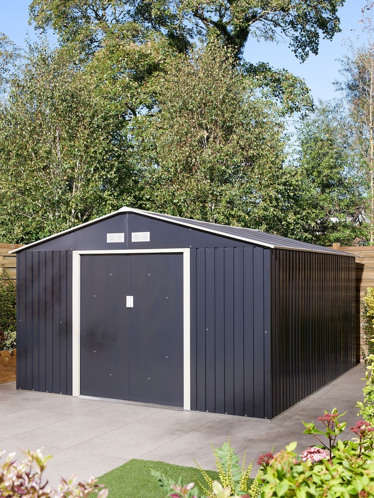 Rowlinson Dark Grey Trentvale Metal Apex 10 x 12ft Garden Shed - Image 1 of 5