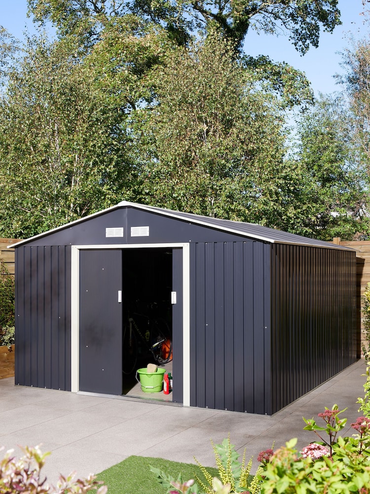 Rowlinson Dark Grey Trentvale Metal Apex 10 x 12ft Garden Shed - Image 2 of 5