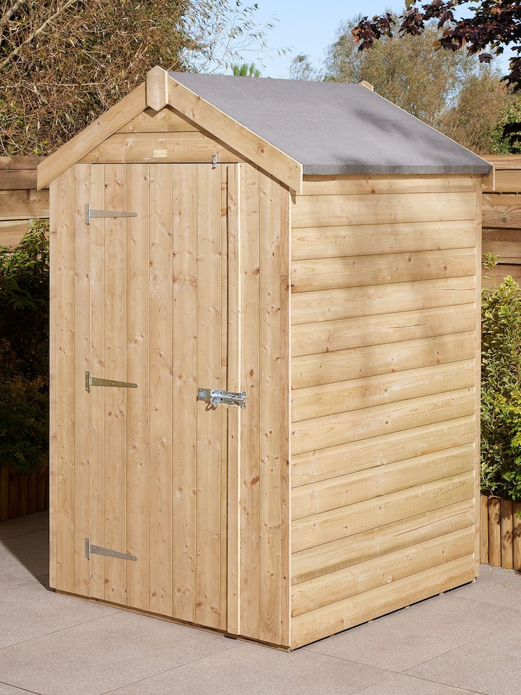Rowlinson Natural Shiplap Apex Single Door 4 x 4ft Garden Shed - Image 1 of 5