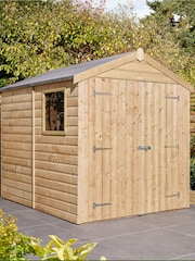 Rowlinson Natural Shiplap Apex Double Door 8 x 6ft Garden Shed with Window - Image 1 of 5