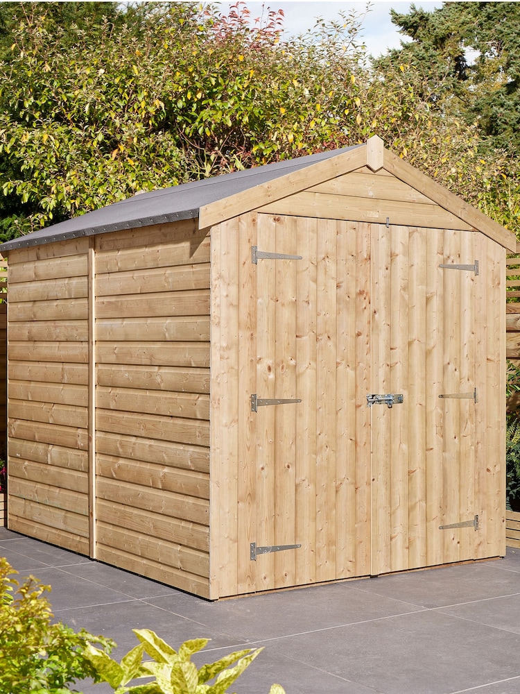 Rowlinson Natural Shiplap Apex Double Door 8 × 6ft Garden Shed - Image 1 of 5