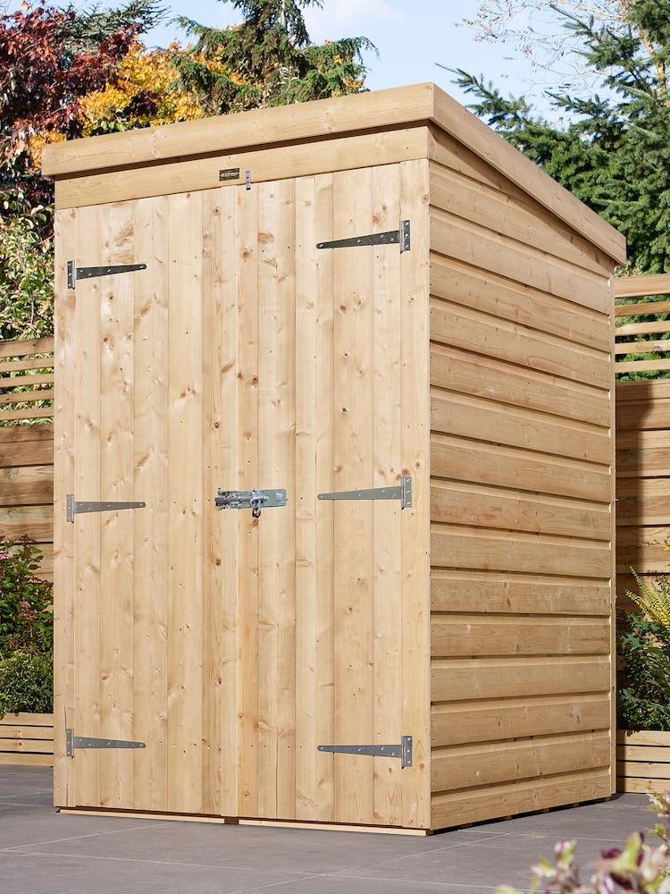 Rowlinson Natural Shiplap Pent Double Door 4 x 4ft Garden Shed - Image 1 of 5