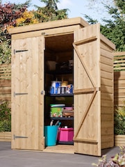 Rowlinson Natural Shiplap Pent Double Door 4 x 4ft Garden Shed - Image 2 of 5