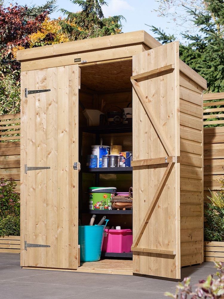 Rowlinson Natural Shiplap Pent Double Door 4 x 4ft Garden Shed - Image 2 of 5