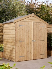 Rowlinson Natural Shiplap Apex Double Door 4 × 6ft Garden Shed - Image 1 of 5