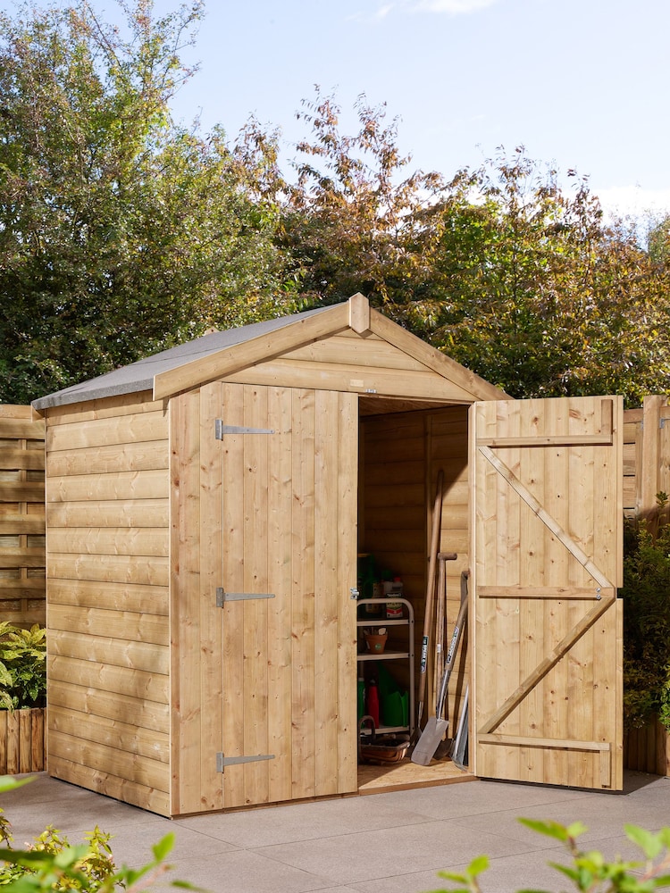 Rowlinson Natural Shiplap Apex Double Door 4 × 6ft Garden Shed - Image 2 of 5