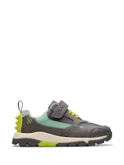 Clarks Grey Standard Fit (F) Steggy2 Park Kid Shoes - Image 1 of 8