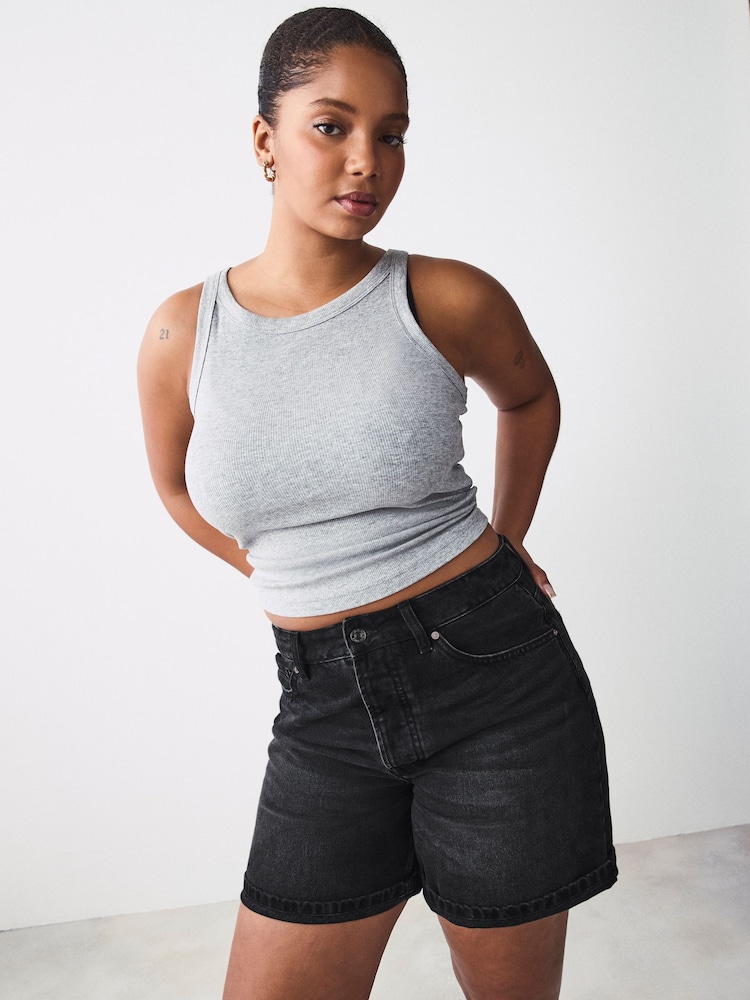 Black Hourglass Relaxed Turn up Denim 100% Cotton Shorts - Image 1 of 8