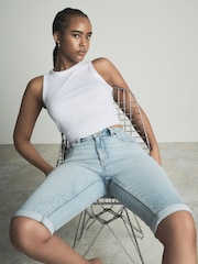 Bleach Hourglass Knee Length Bermuda Denim Shorts - Image 1 of 5