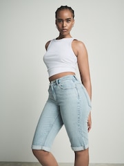 Bleach Hourglass Knee Length Bermuda Denim Shorts - Image 2 of 5