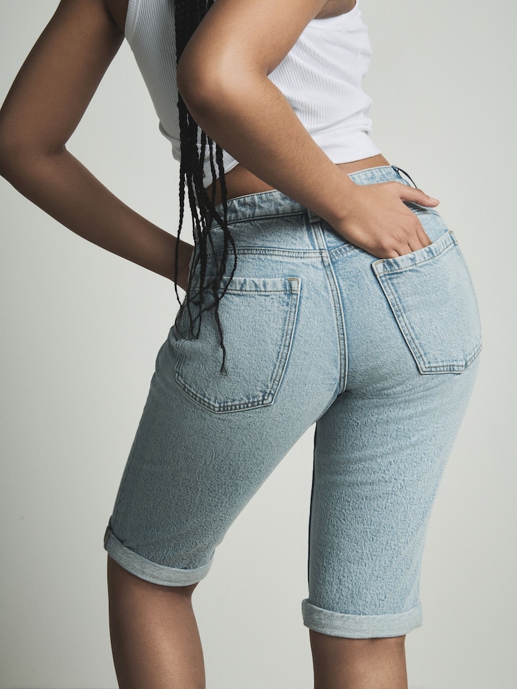 Bleach Hourglass Knee Length Bermuda Denim Shorts - Image 3 of 5
