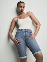 Mid Blue Hourglass Knee Length Bermuda Denim Shorts - Image 1 of 9