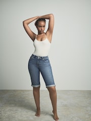 Mid Blue Hourglass Knee Length Bermuda Denim Shorts - Image 2 of 9