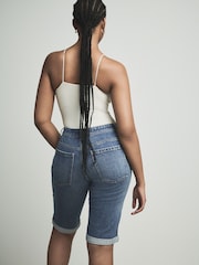 Mid Blue Hourglass Knee Length Bermuda Denim Shorts - Image 3 of 9