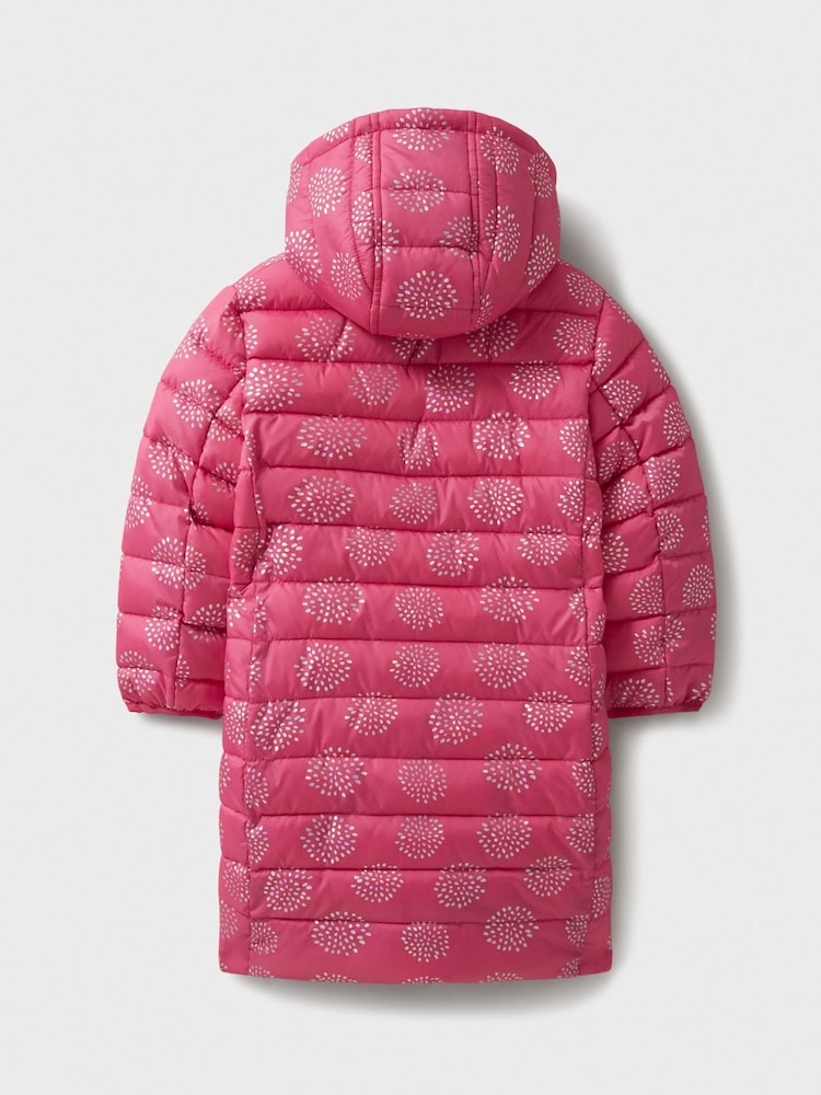 Crew Clothing Pink Lightweight Printed Longline Puffer Coat - Image 2 of 3