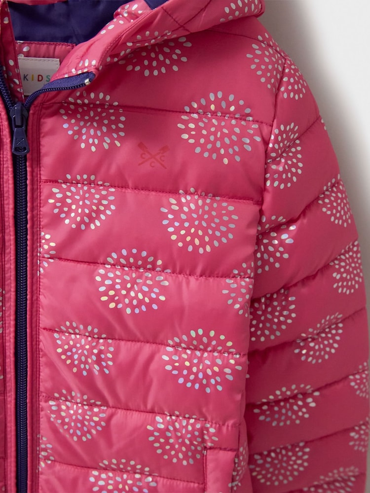 Crew Clothing Pink Lightweight Printed Longline Puffer Coat - Image 3 of 3