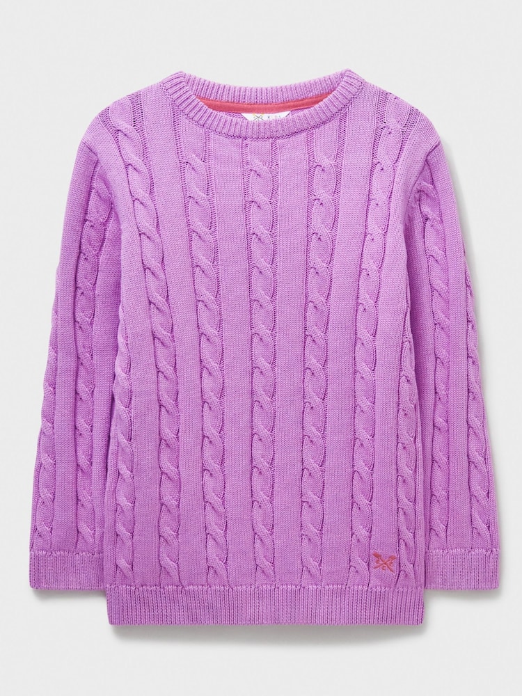 Crew Clothing Purple Heritage Cable Crew Neck 100% Cotton Jumper - Image 1 of 3
