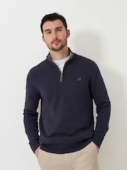 Crew Clothing Blue 100% Cotton Classic Half Zip Knit Sweater - Image 1 of 5