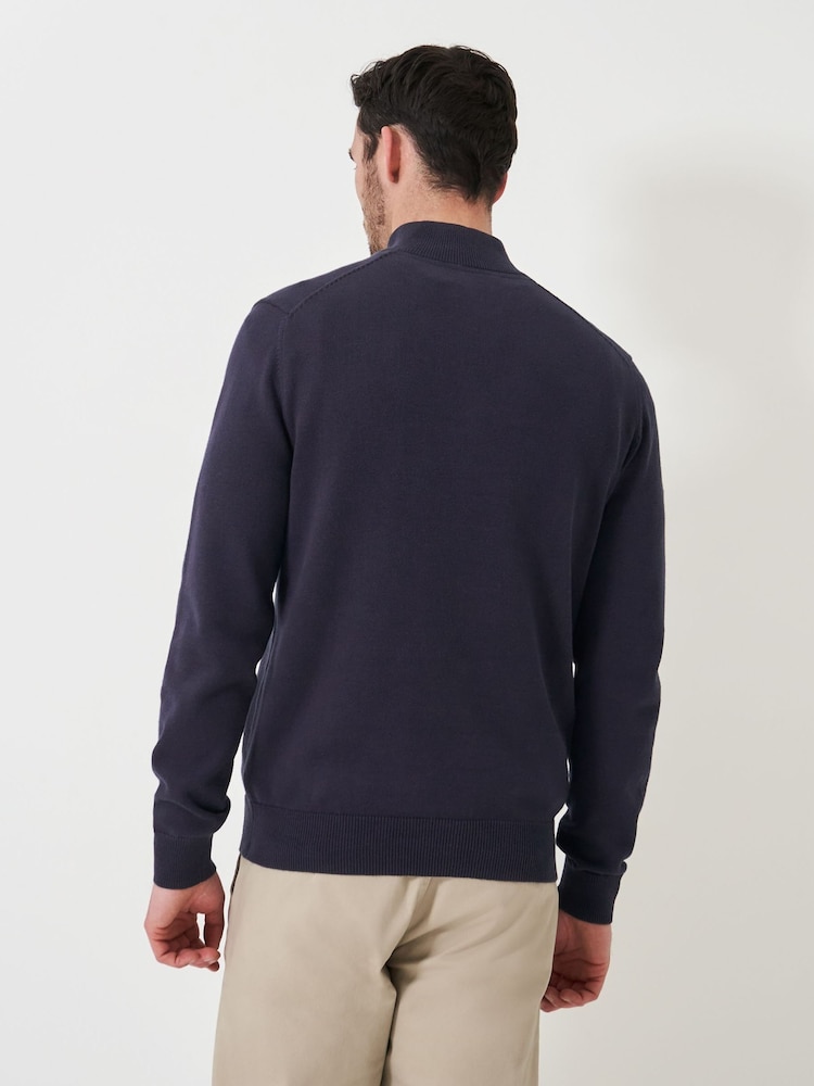 Crew Clothing Blue 100% Cotton Classic Half Zip Knit Sweater - Image 2 of 5