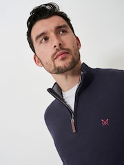 Crew Clothing Blue 100% Cotton Classic Half Zip Knit Sweater - Image 4 of 5