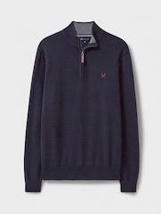 Crew Clothing Blue 100% Cotton Classic Half Zip Knit Sweater - Image 5 of 5