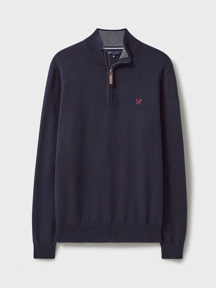 Crew Clothing Blue 100% Cotton Classic Half Zip Knit Sweater - Image 5 of 5