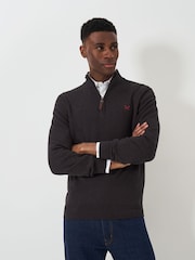 Crew Clothing Company Grey Black Quarter Zip Knitted Jumper - Image 1 of 5