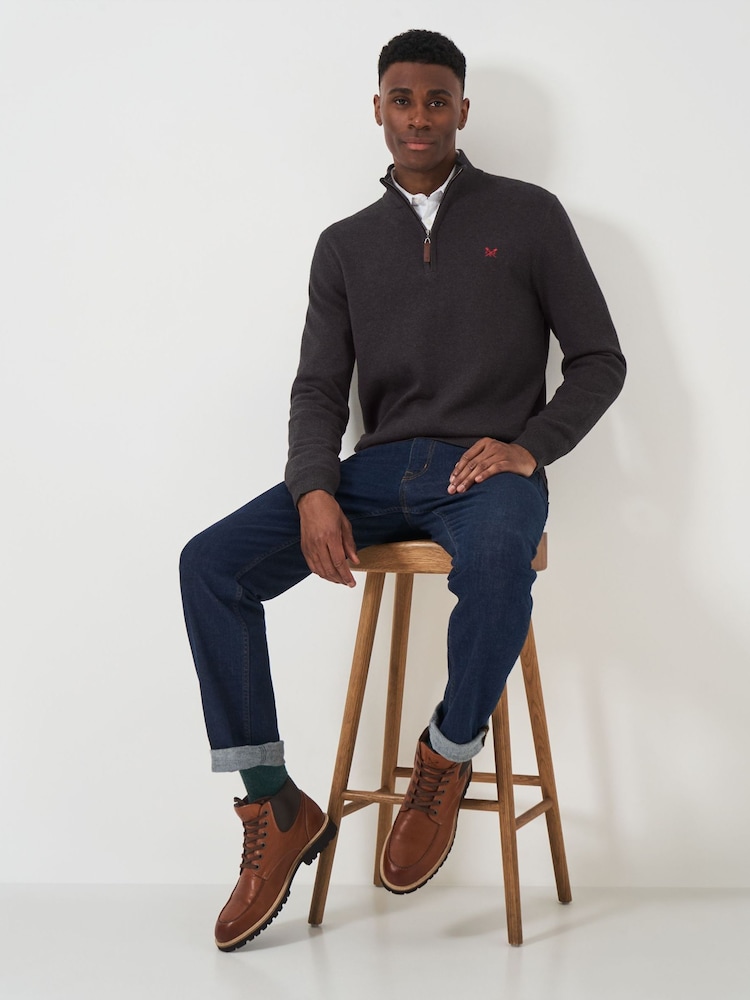 Crew Clothing Company Grey Black Quarter Zip Knitted Jumper - Image 3 of 5